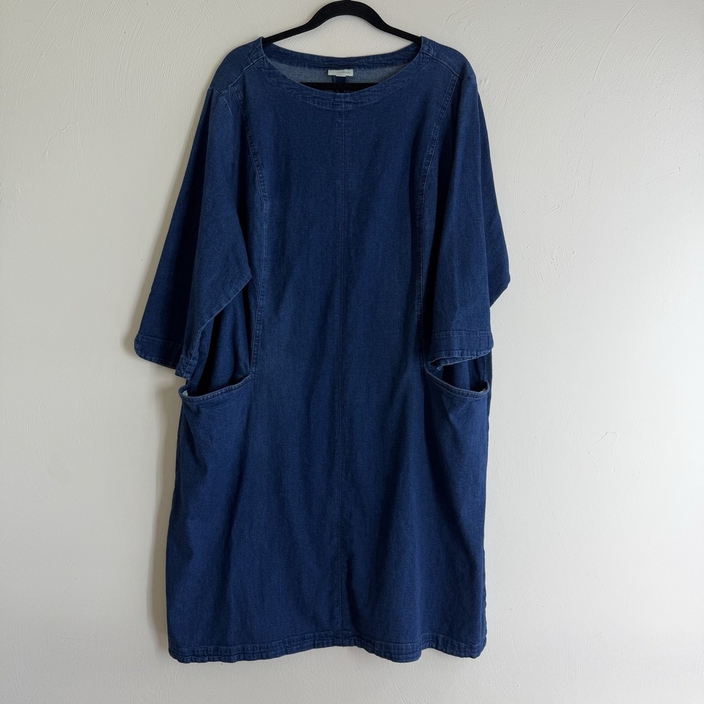 J.Jill Denim maxi dress boat neck 3/4 sleeve pockets lagenlook 3X plus size